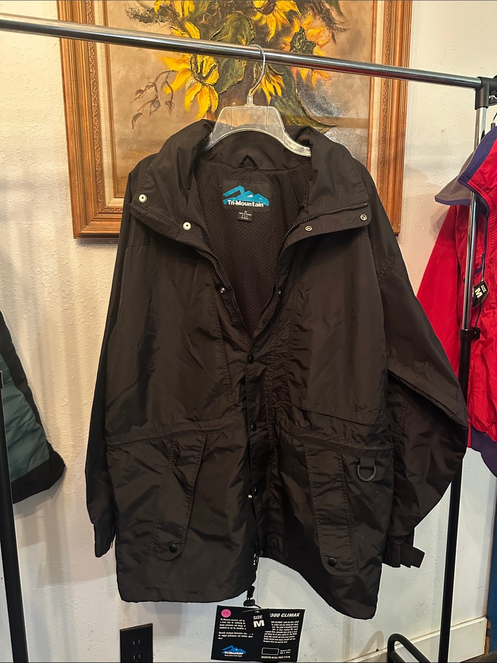Tri-Mountain Men's Black Raincoat with Snap & Zip Closure trench coat